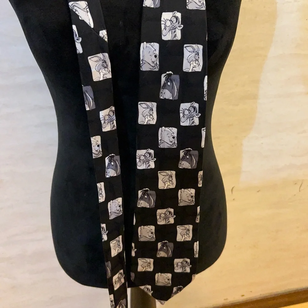 Disney Winnie The Pooh Black and White Checkered Patterned Neck Tie